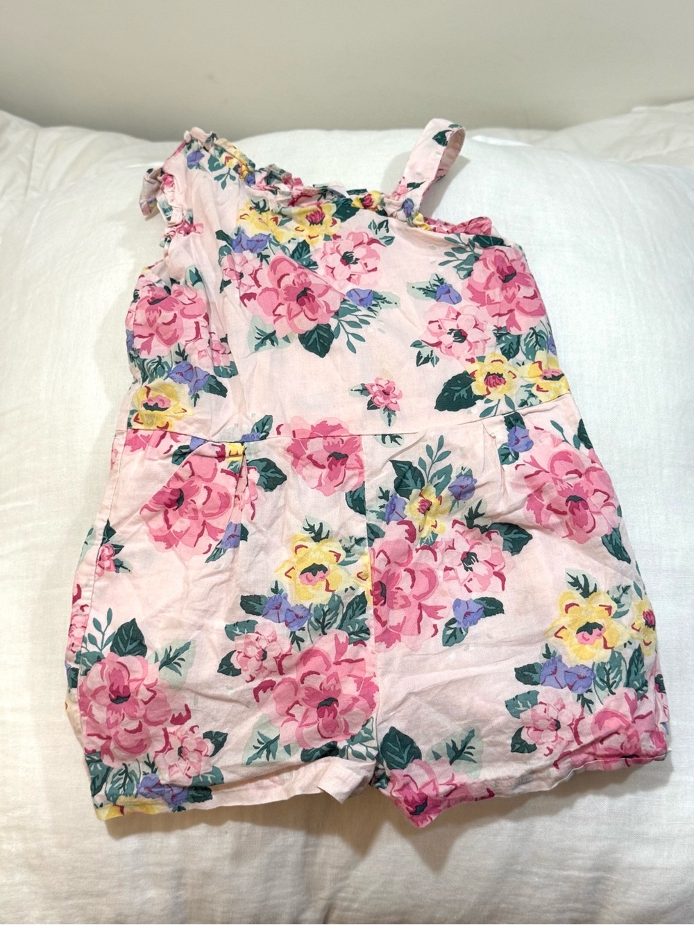 Janie and Jack Pink Floral One-Shoulder 💯% Cotton Romper Lined